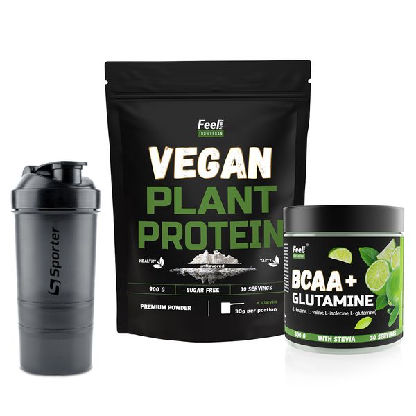 Набор Vegan Fitness (Протеин BLEND вкус Банановий рай 900г + BCAA 2:1:1х Glutamine 300г Лайм  + шейкер) Киев