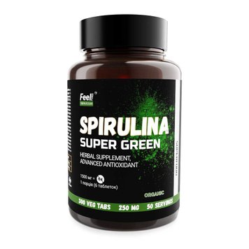 Спіруліна - Spirulina Organic, Feel Power, 250 mg, 300 veg tablets Киев