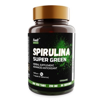 Spirulina Organic Feel Power Vegan 250 mg, 300 Veg Tablets Київ