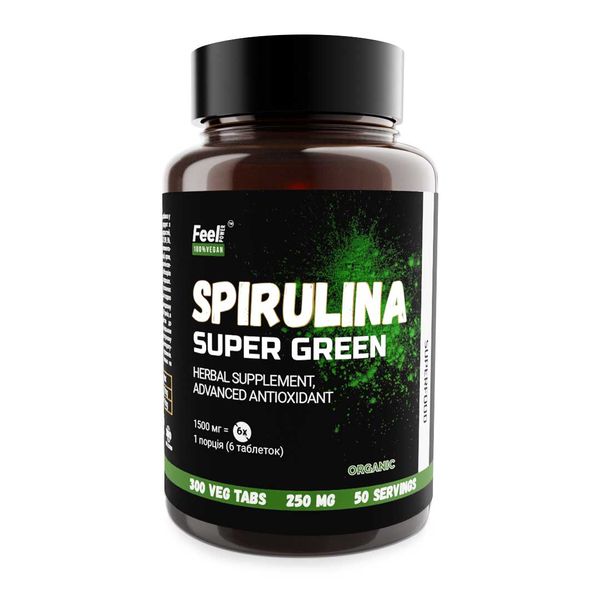 Спіруліна - Spirulina Organic, Feel Power, 250 mg, 300 veg tablets Київ