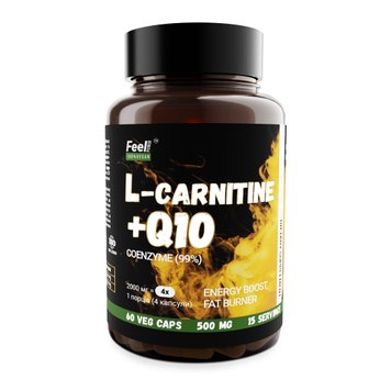 L-карнітин  + Кофермен Q10, L-carnitine + Q10, Feel Power; 60 veg caps